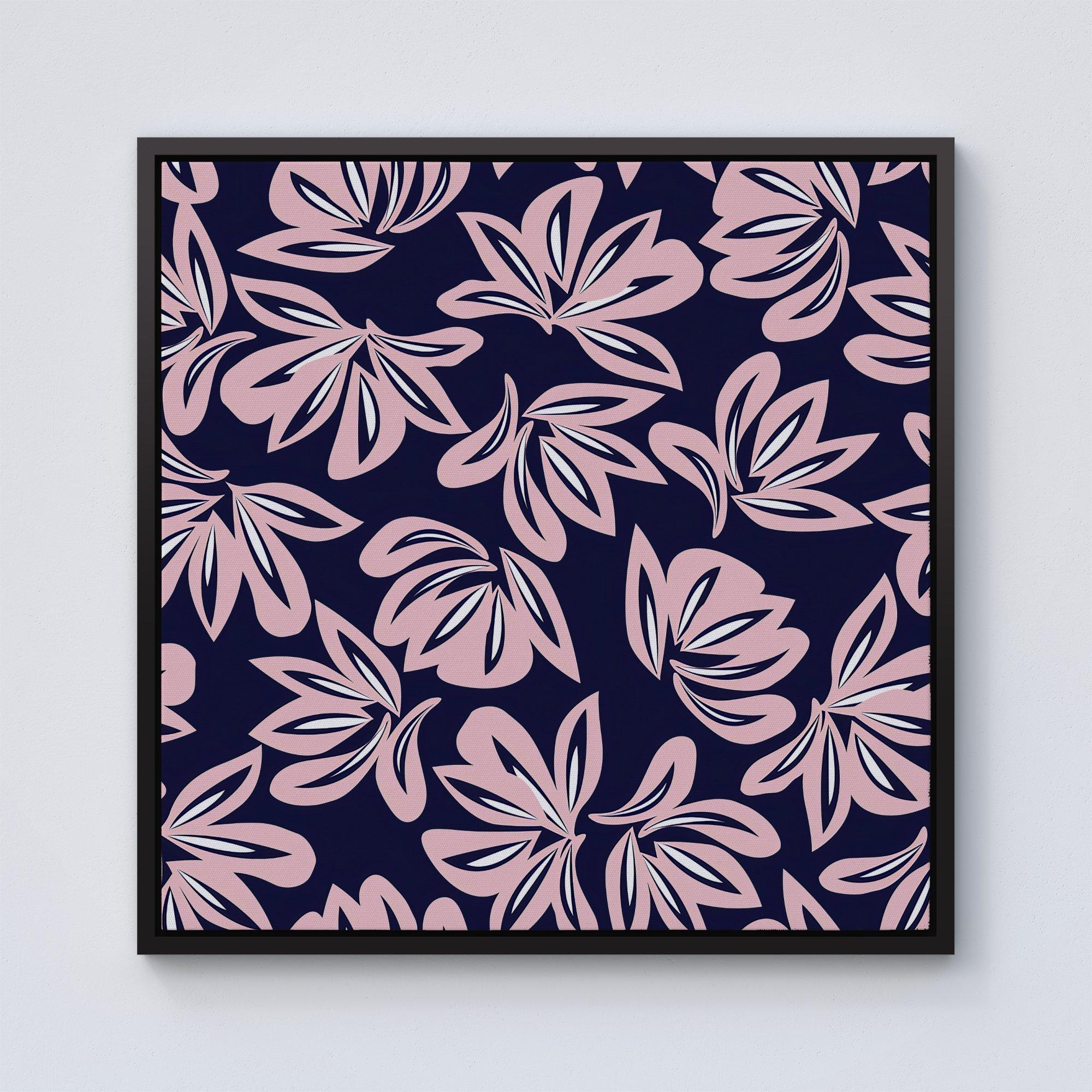 Pink Navy Floral Botanical Pattern  Framed Canvas