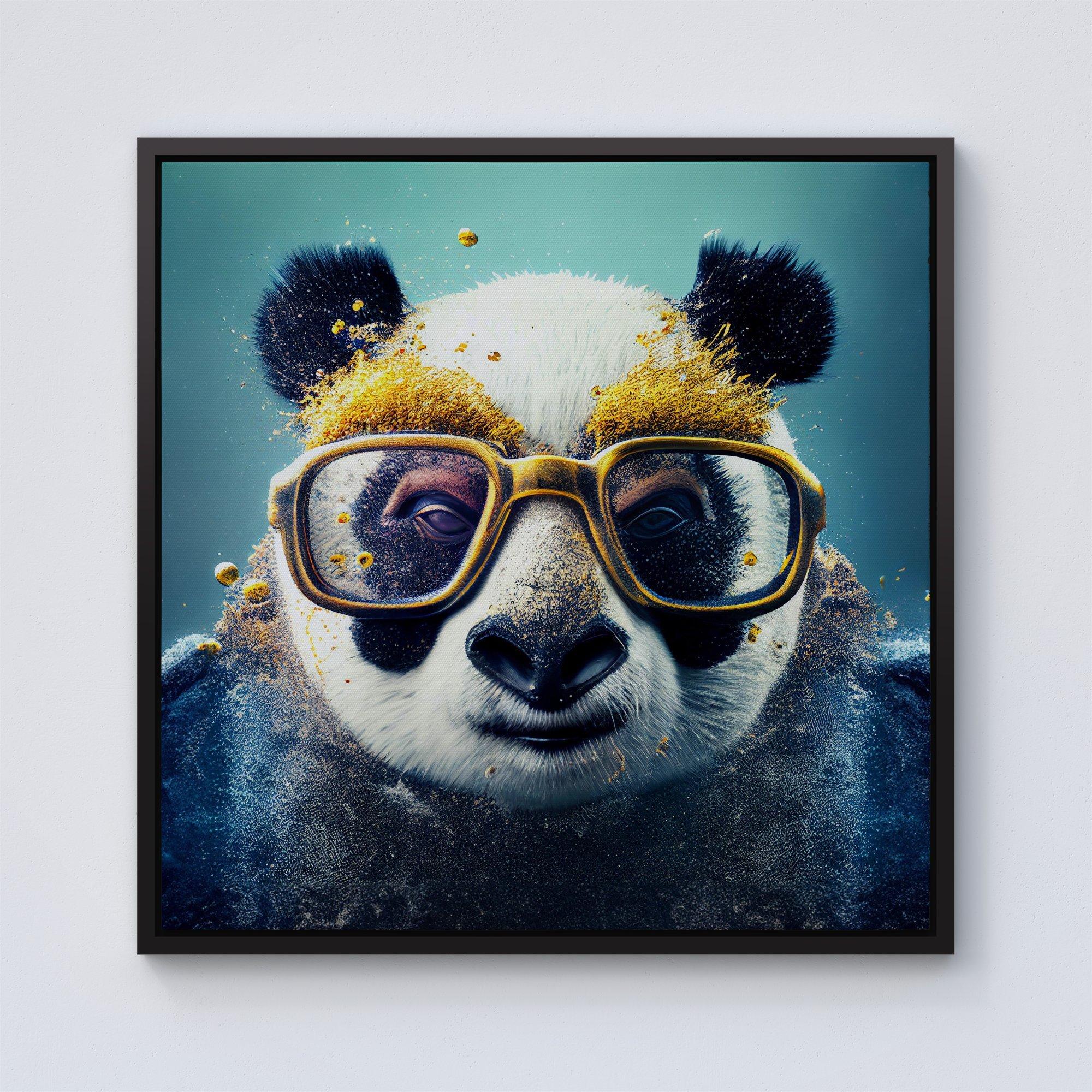 Panda With Golden Glasses Splashart Framed Canvas