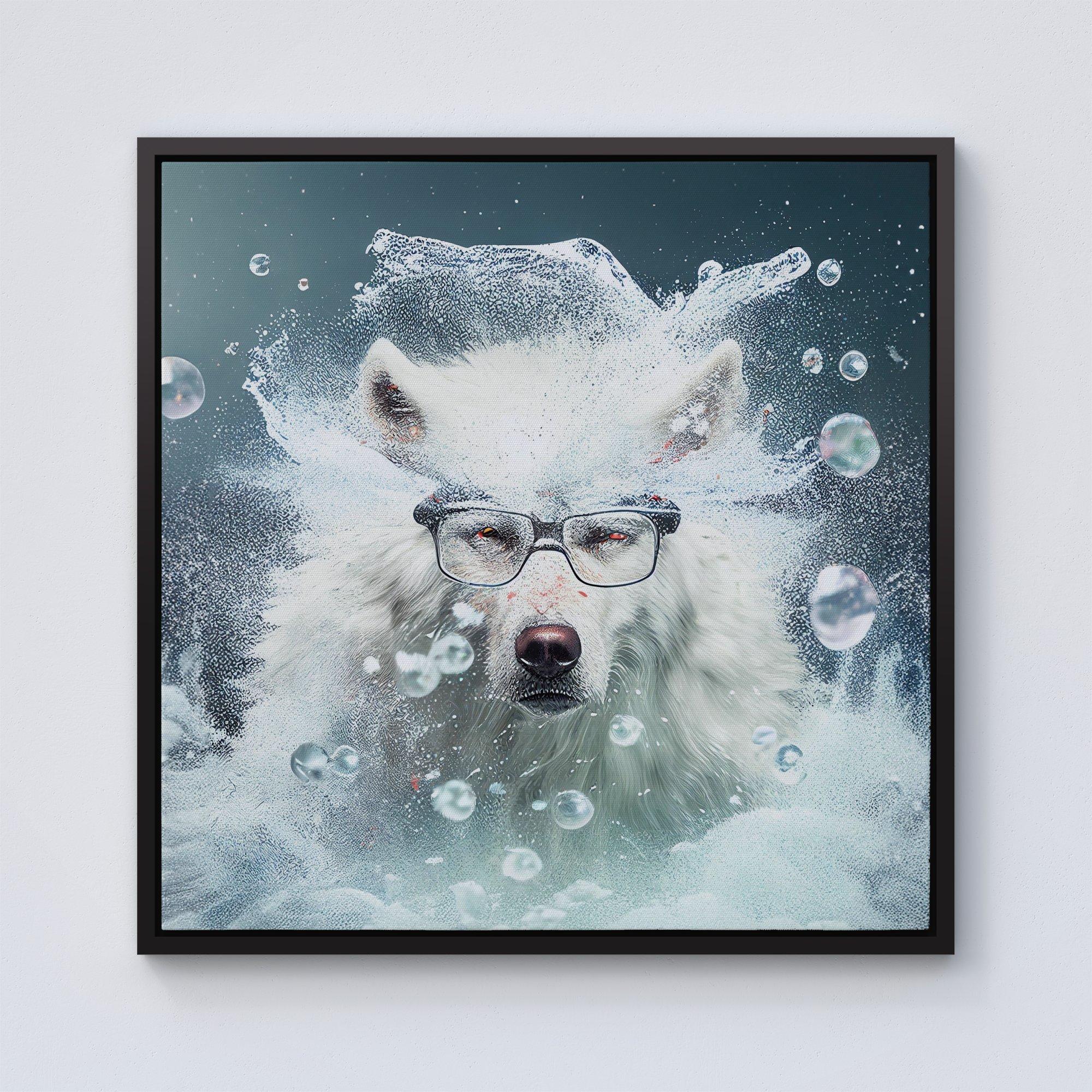 White Wolf With Glasses Splashart Framed Canvas