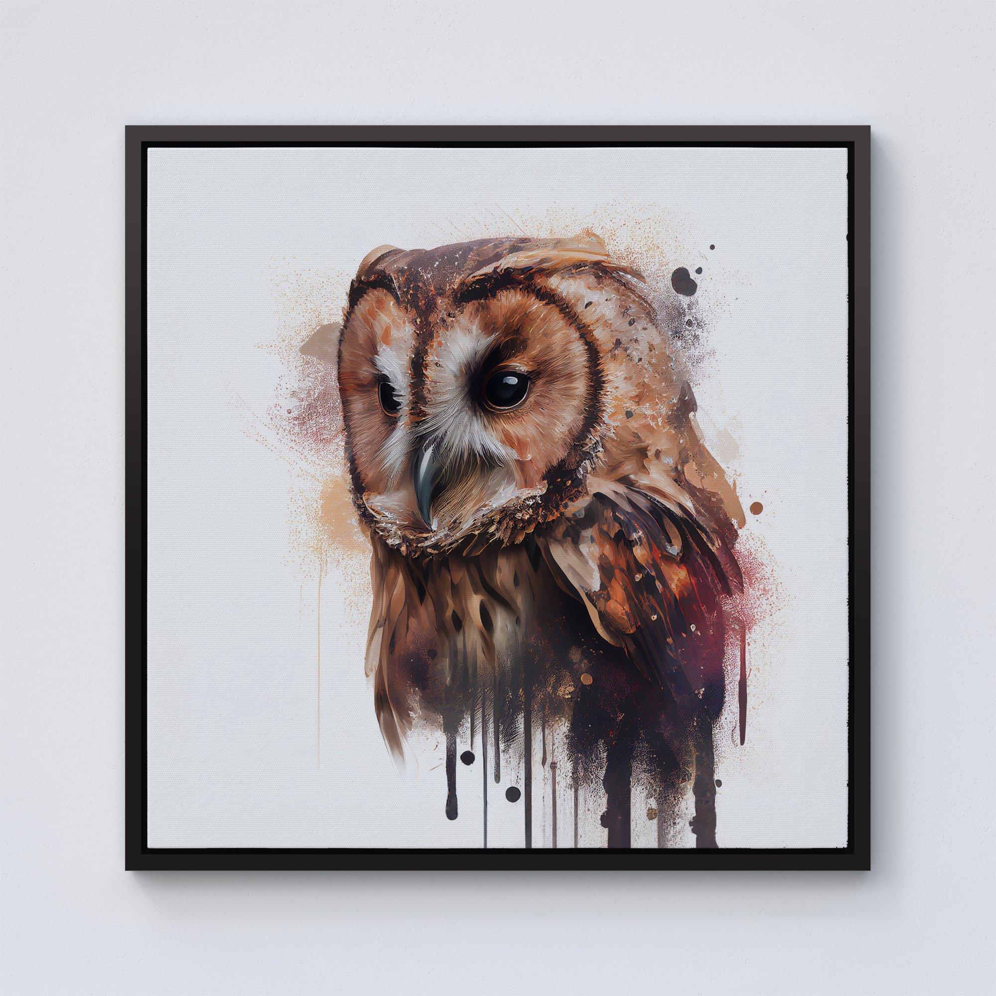 Tawny Owl Face Splashart Light Background Framed Canvas