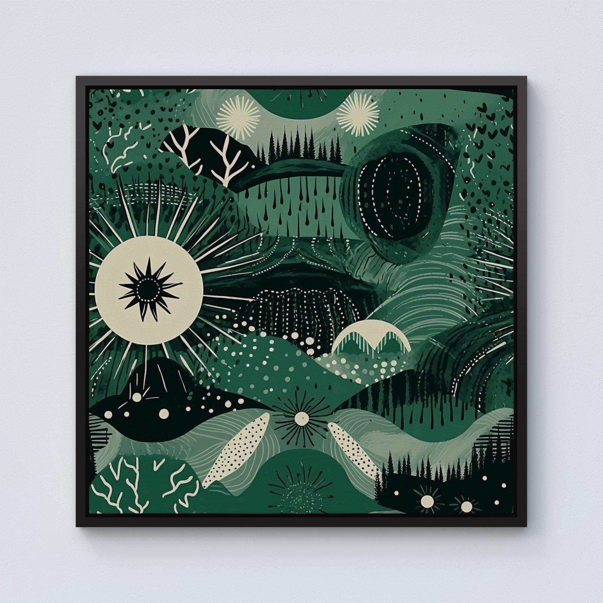 Abstract Green Moon Framed Canvas