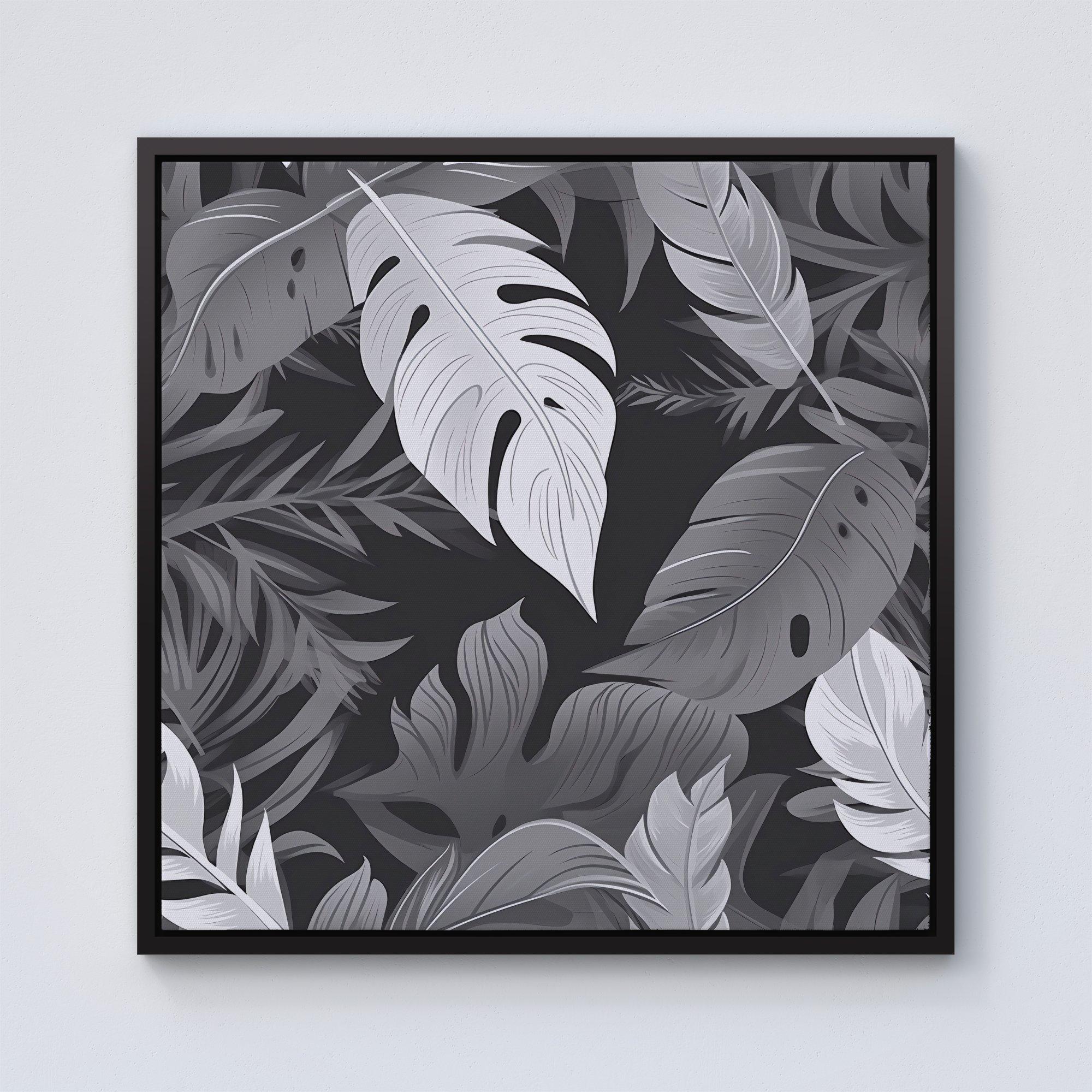 Black White Tropical Leaves Framed Canvas