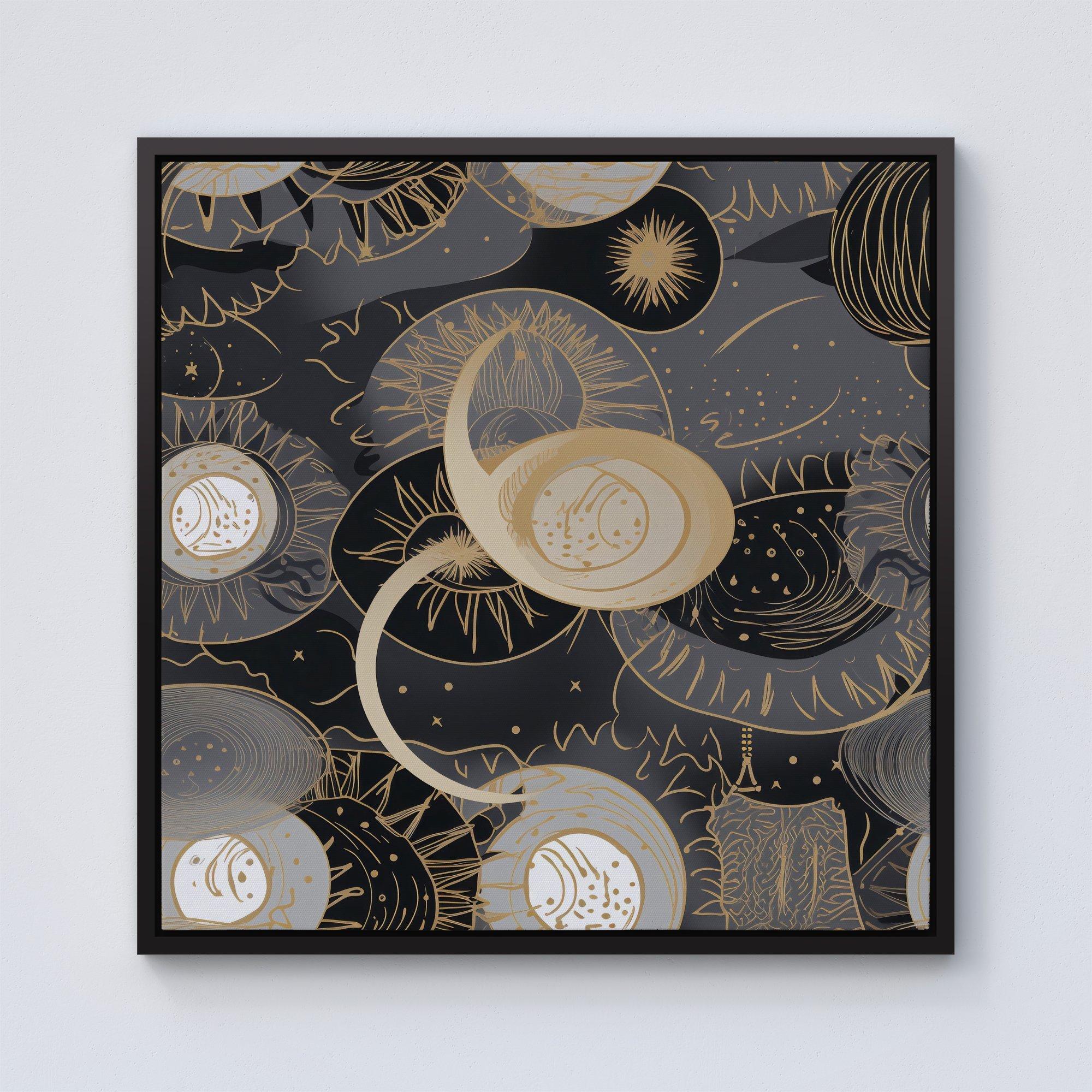 Abstract Silver Gold Sun and Moon Framed Canvas