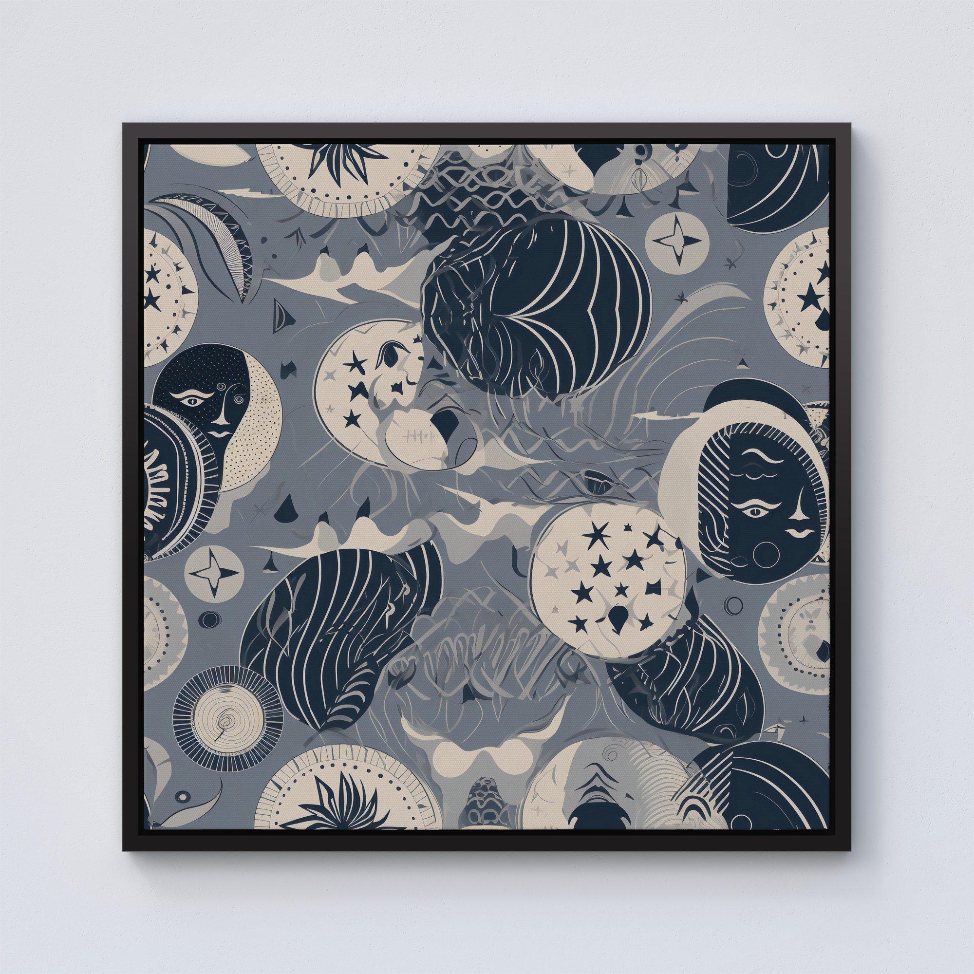 Abstract Moon and Stars Framed Canvas