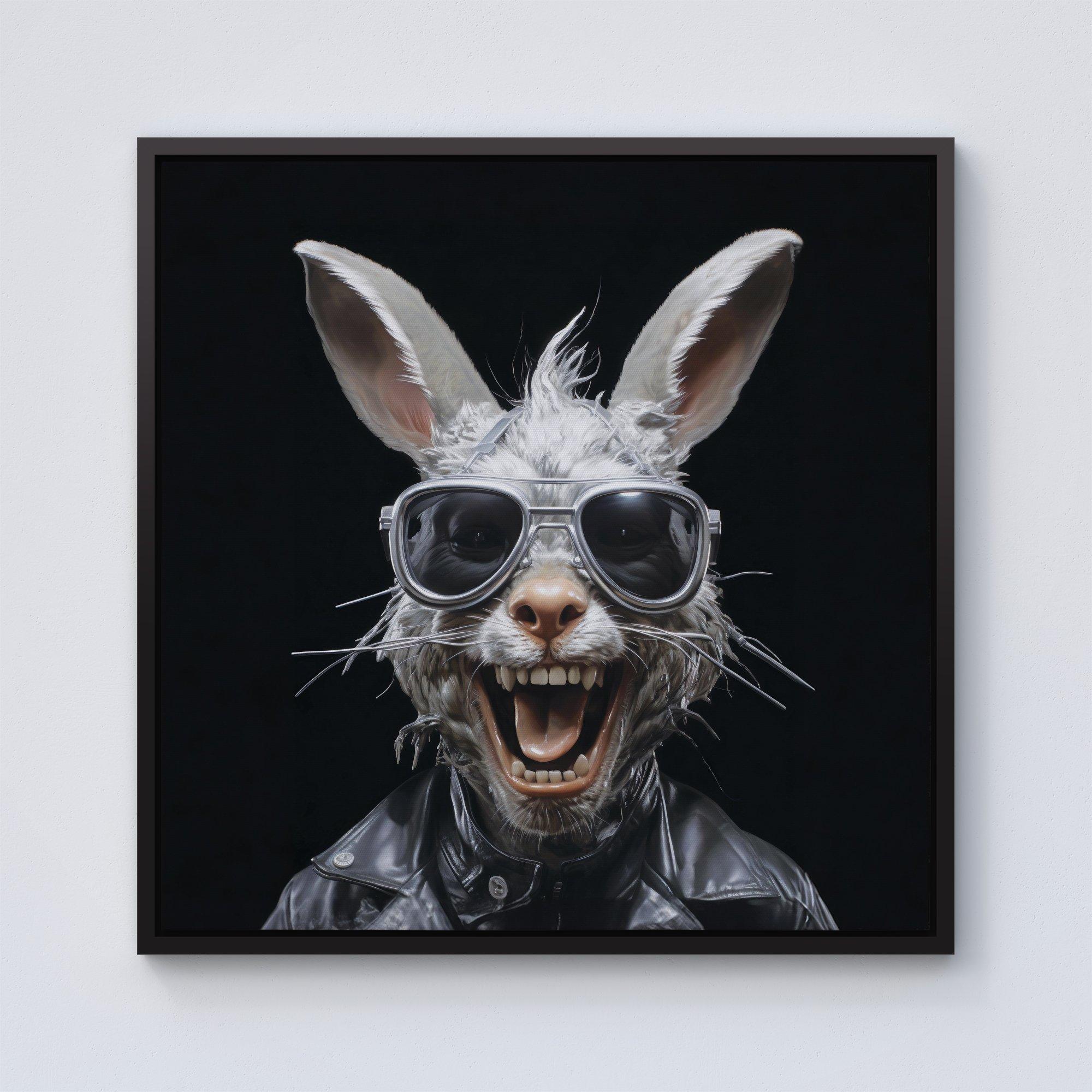 Funky Rabbit Face With Glasses Framed Canvas