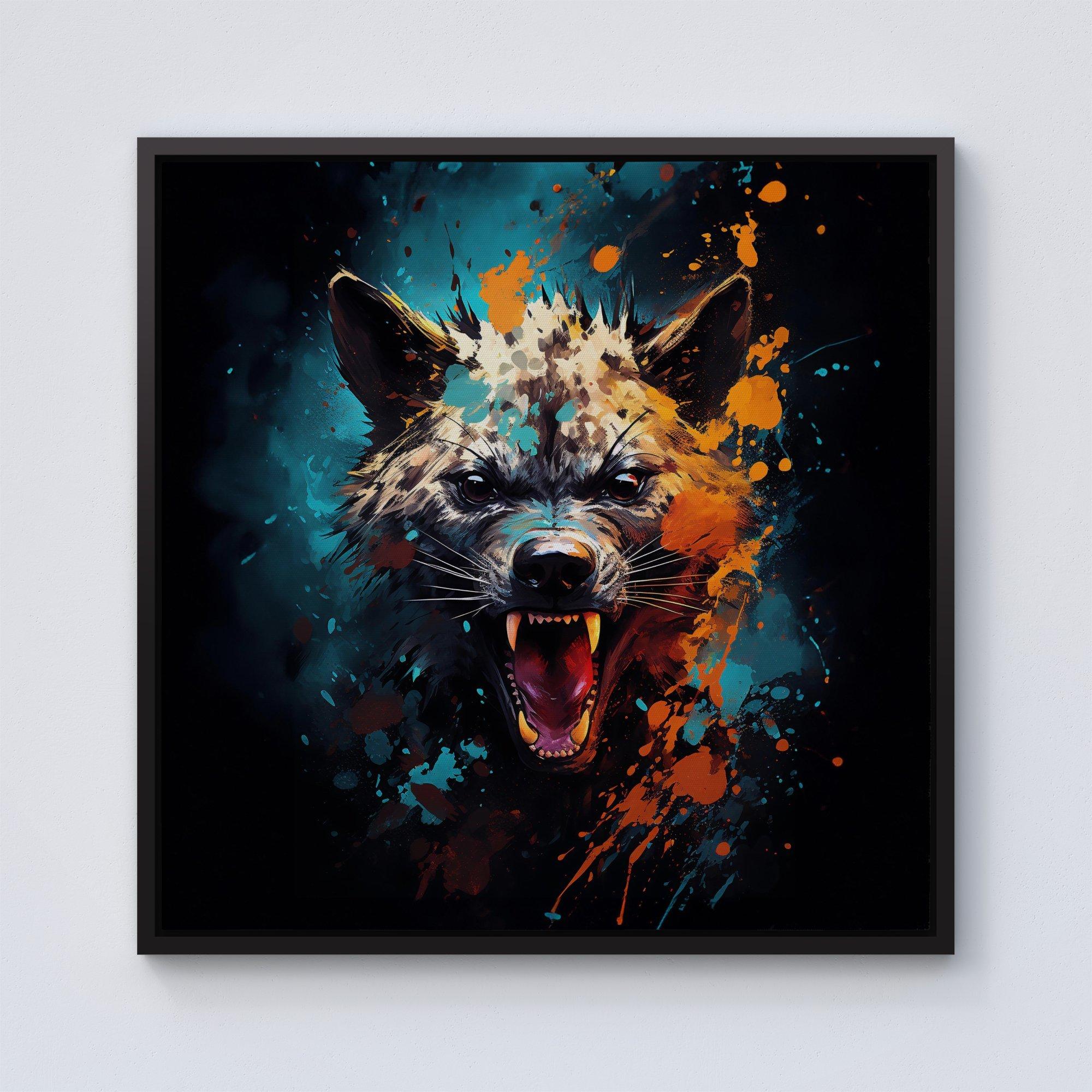 Splashart Angry Hyena Face Framed Canvas