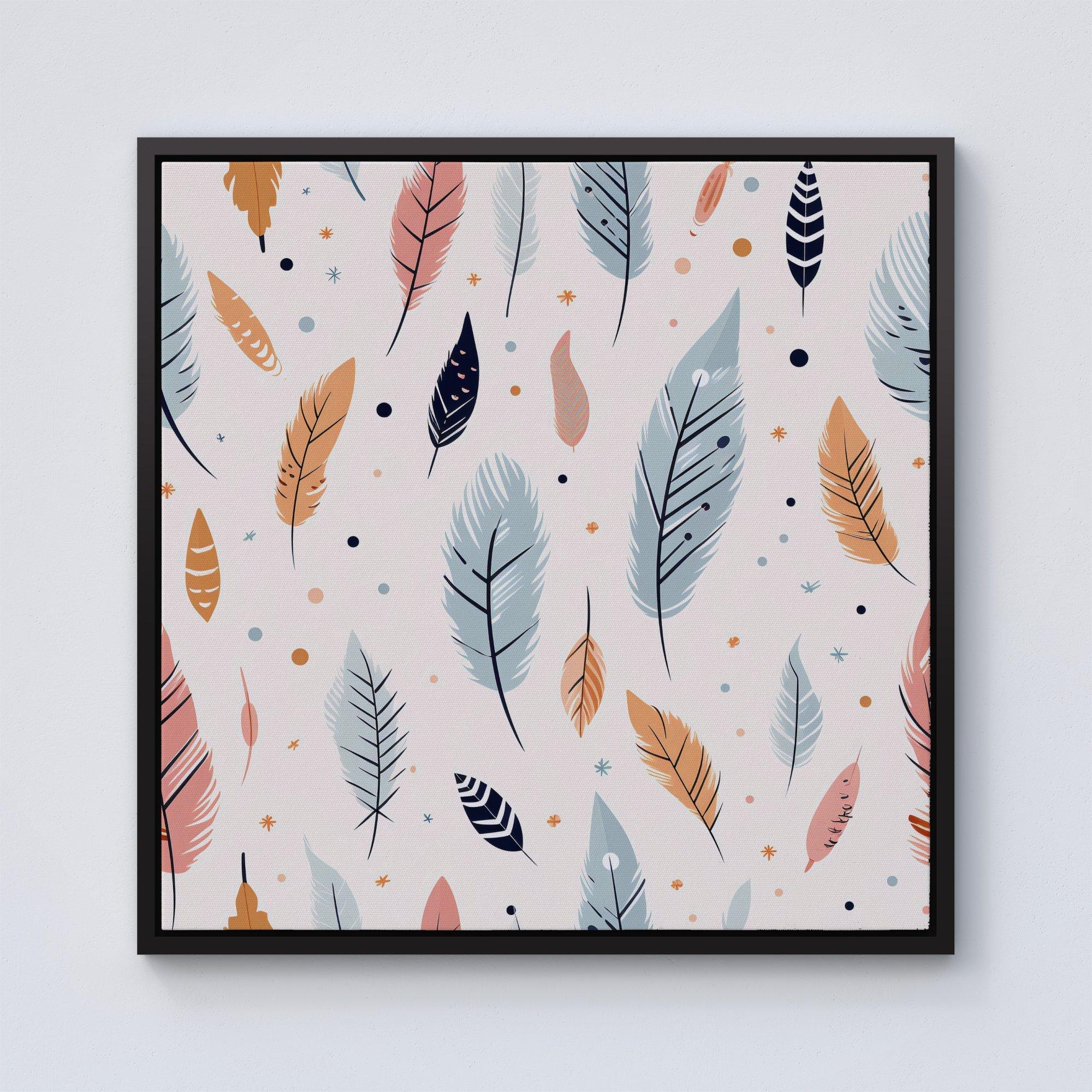 Pastel Feather Pattern Framed Canvas