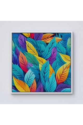 Product Bright Colourful Leaves Framed Canvas Off White