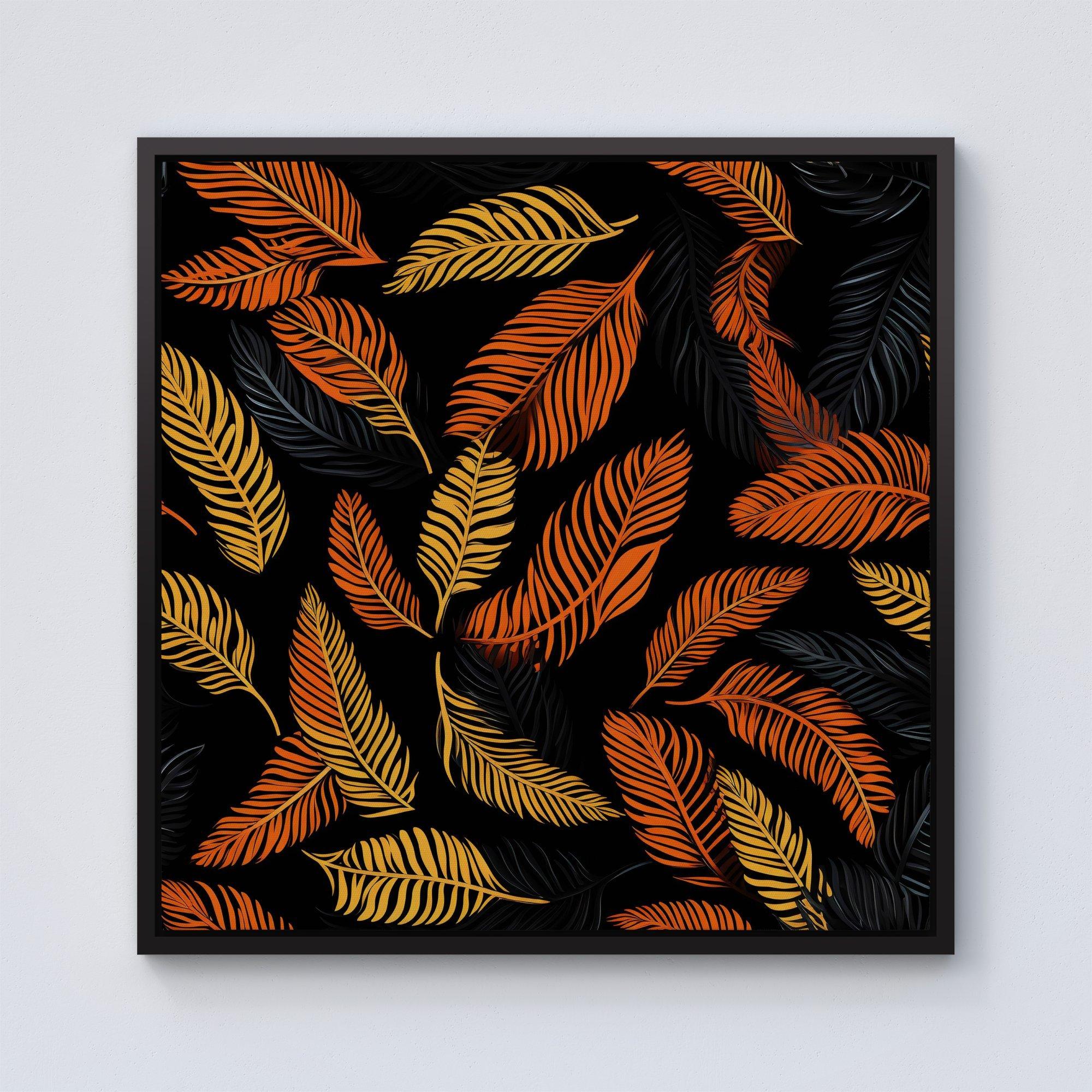 Orange Feather Leaves Framed Canvas