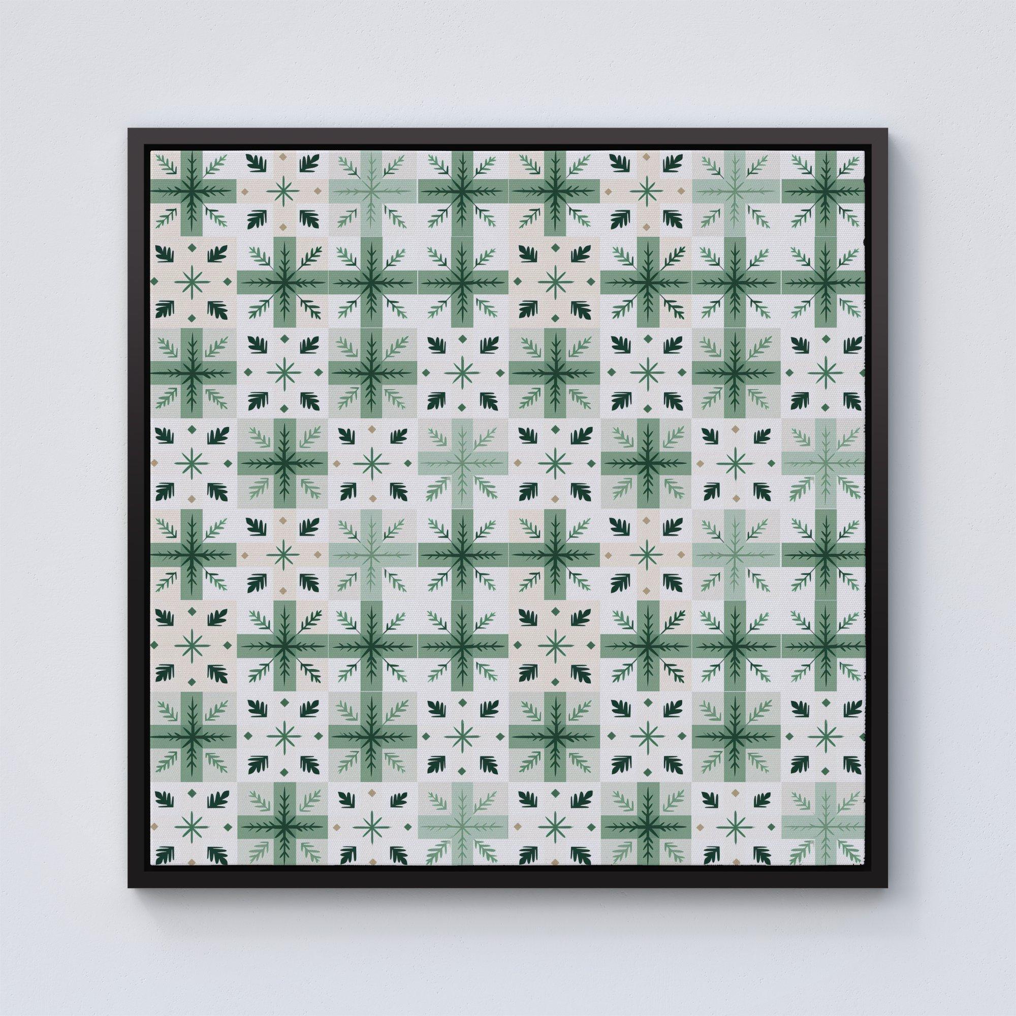 Christmas Quilting Squares, Green And White, Geometric Framed Canvas