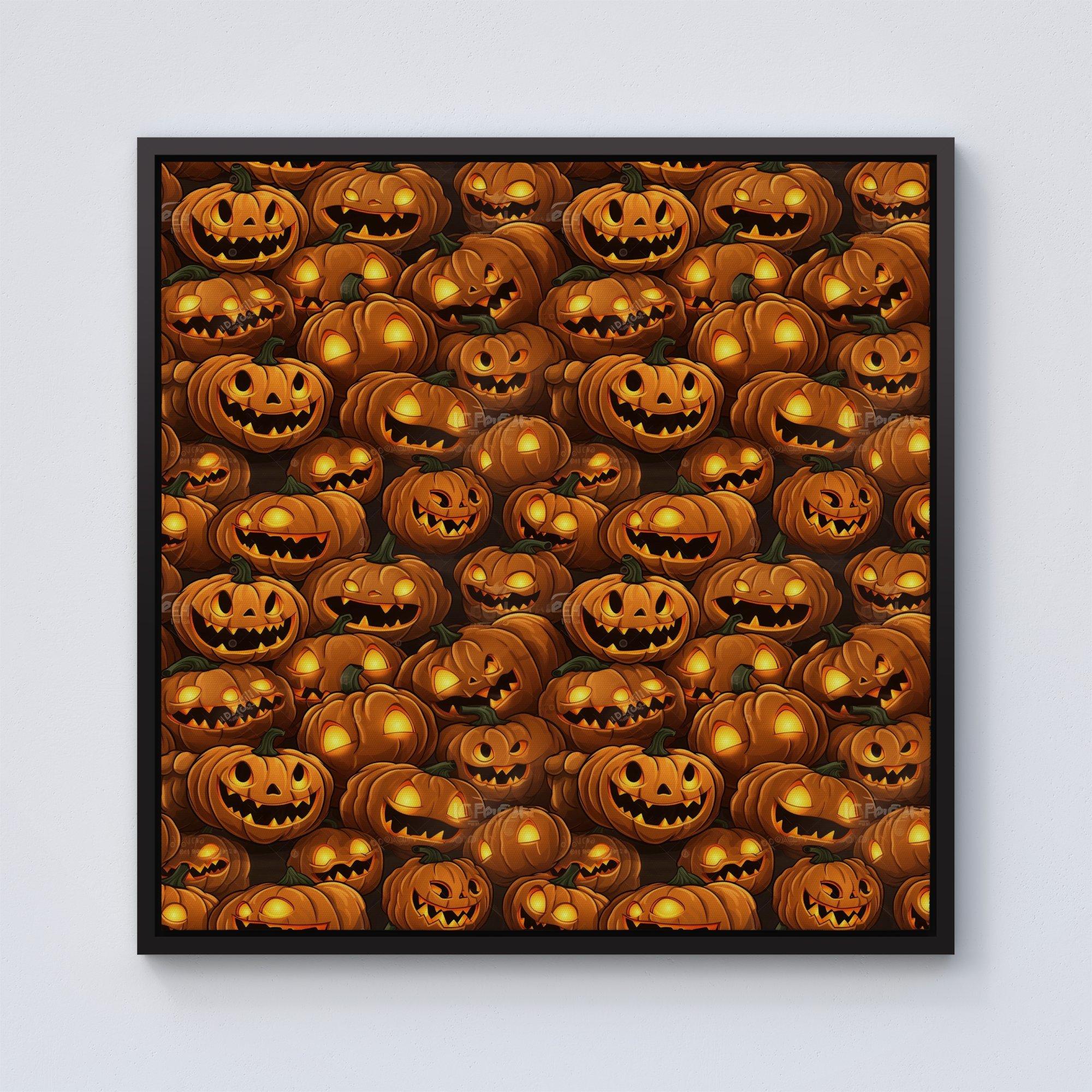 Grinning Lanterns Pumpkins With Glowing Eyes Framed Canvas