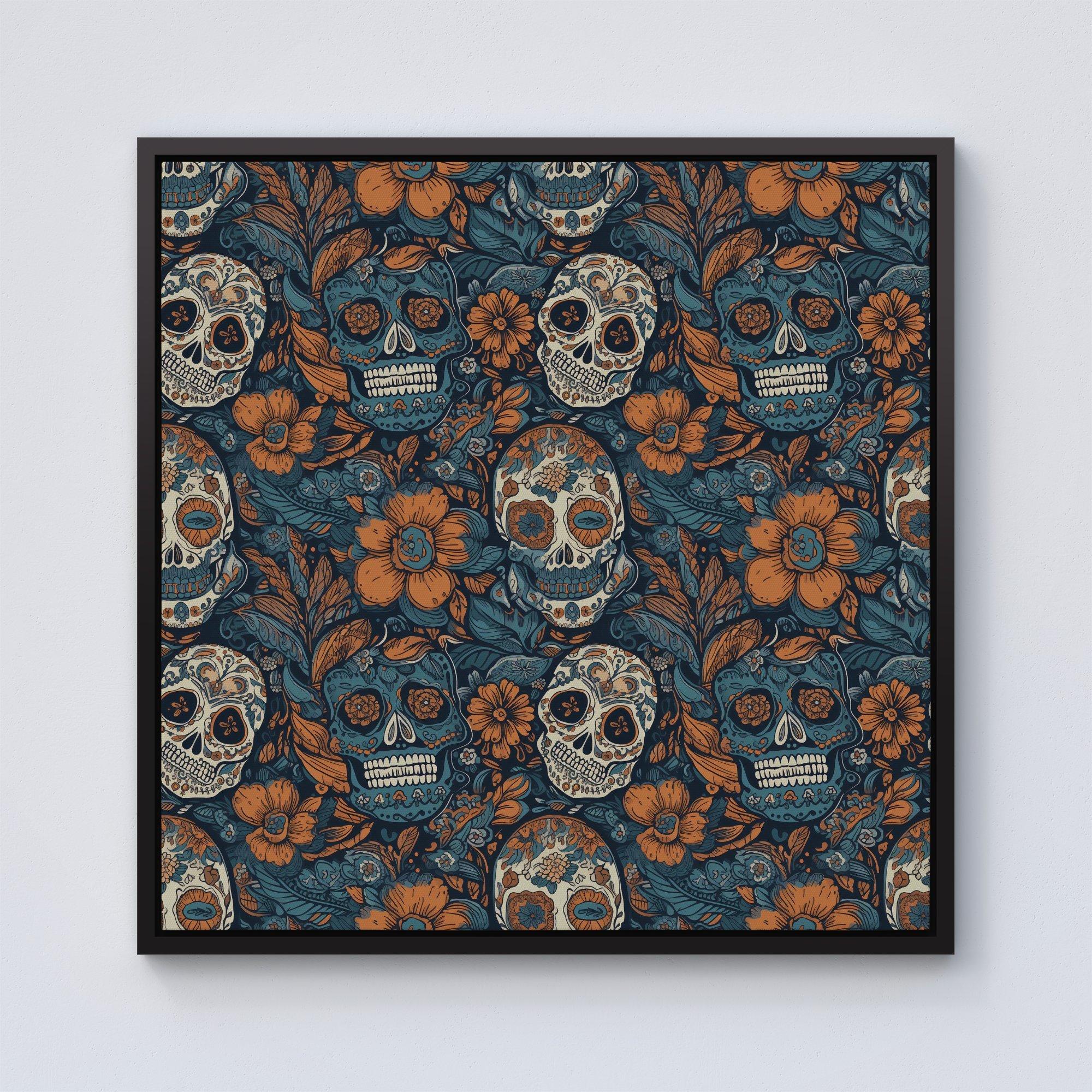 Dia De Los Muertos Skulls Pattern Framed Canvas
