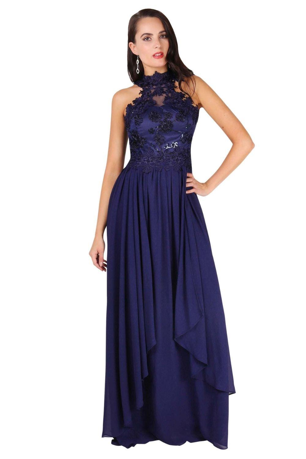 Lace Halterneck Maxi Prom Dress