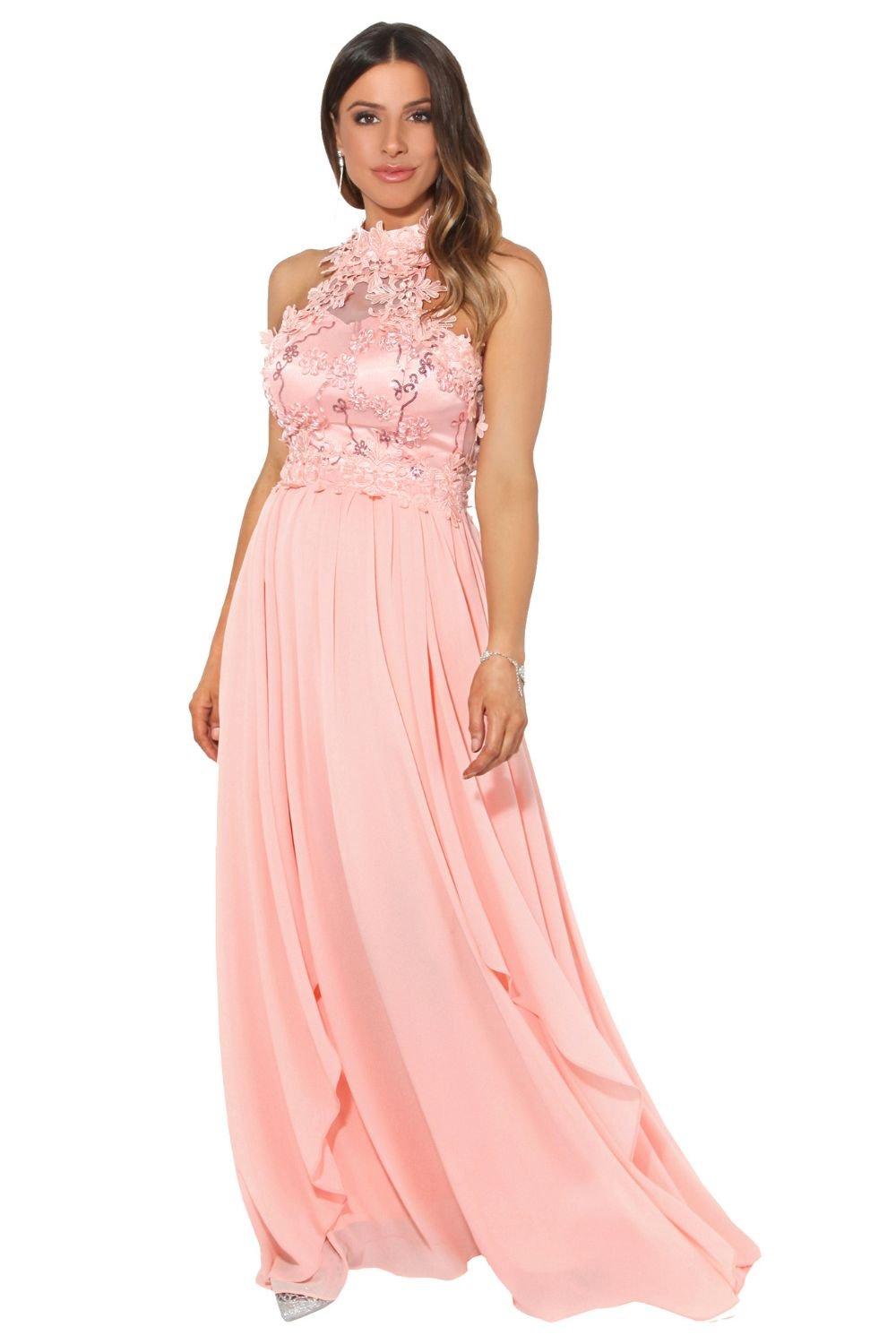 Lace Halterneck Maxi Prom Dress