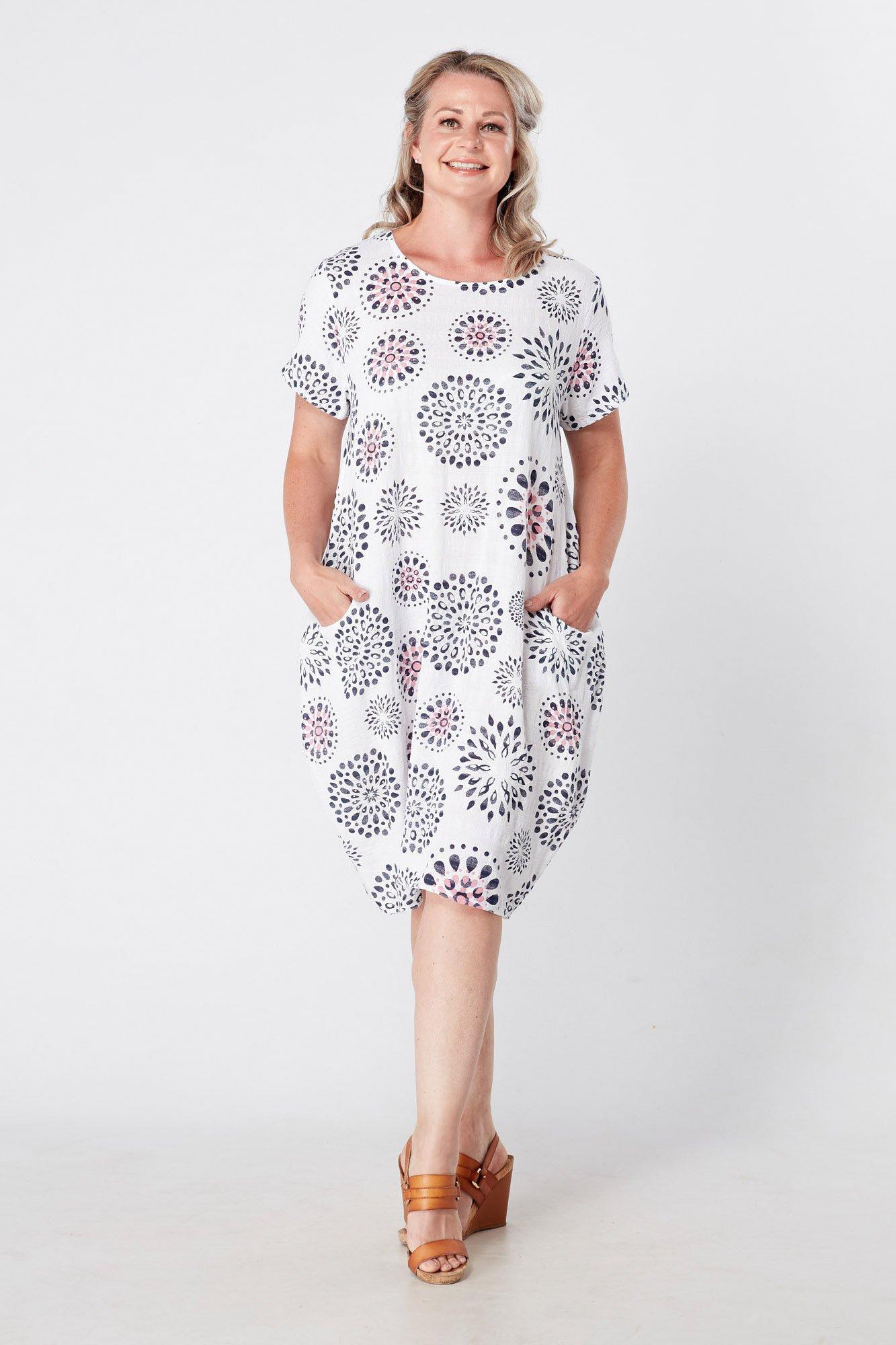 Printed Cotton Dress With Short Sleeves
