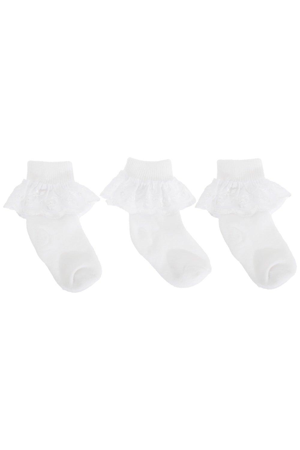 / Cotton Rich Lace Frilly Top Socks With Floral Design (Pack Of 3)