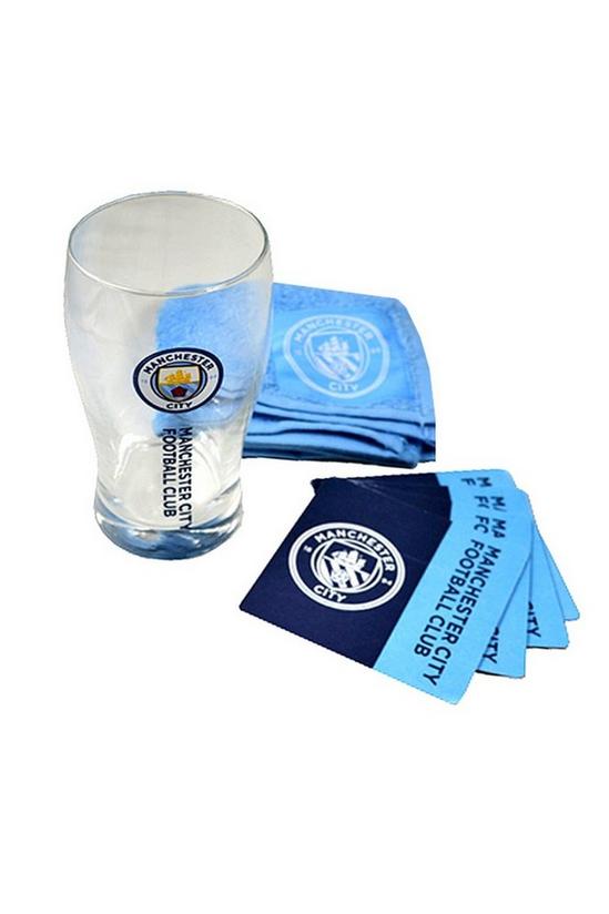 Manchester City FC Official Wordmark Mini Football Bar Set (Pint Glass, Towel & Beer Mats) 1