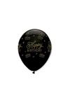 Unique Party Black All Round Happy Birthday Print Latex Balloons (Pack of 6) thumbnail 1
