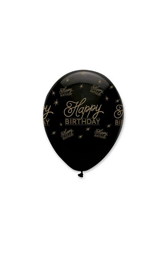 Unique Party Black All Round Happy Birthday Print Latex Balloons (Pack of 6) 1