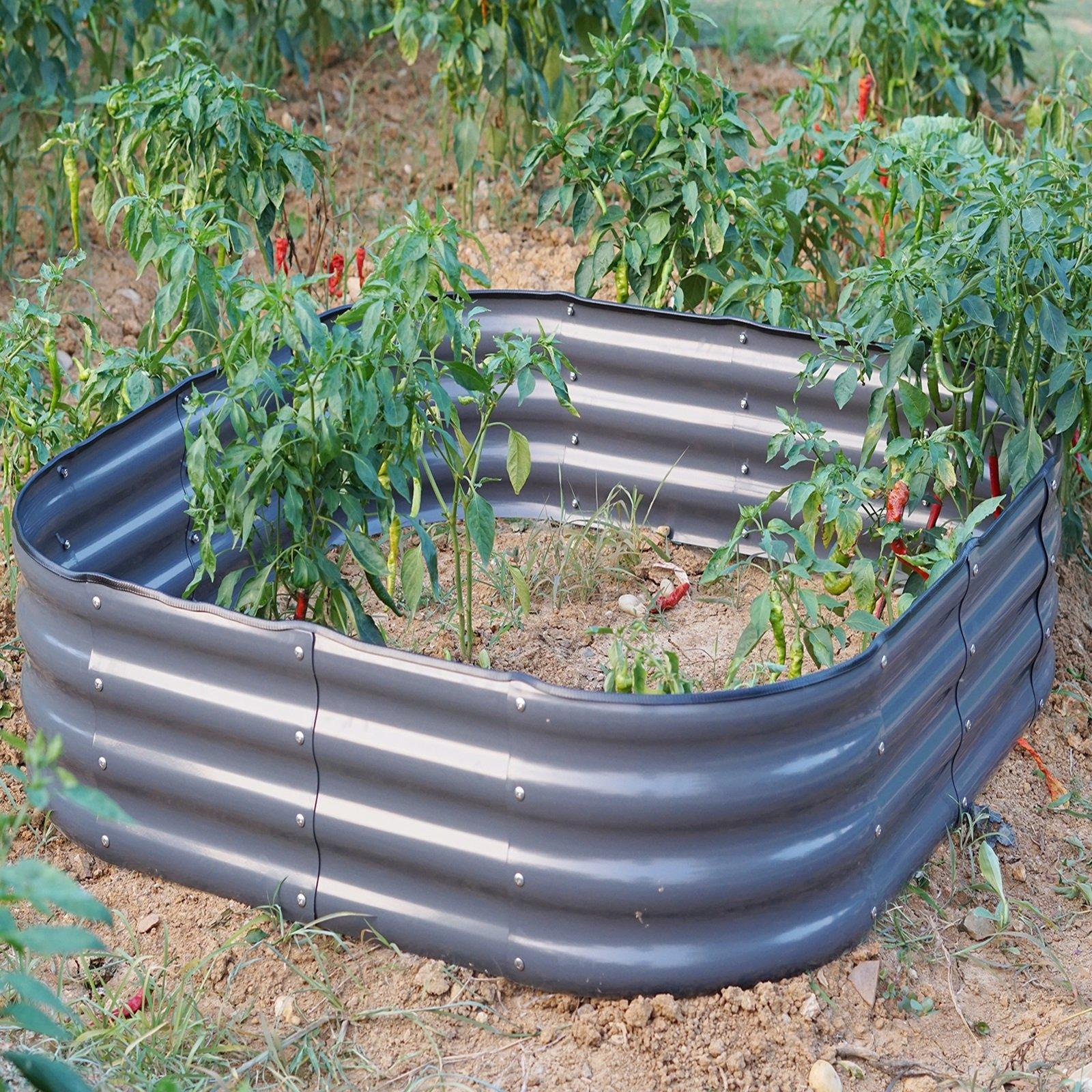 Grey Steel Raised Bed Planter Square Trough Box 120x120x30cm