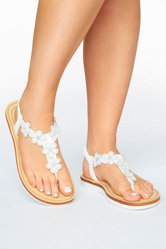 Yours Extra Wide Fit Diamante Flower Sandals 1