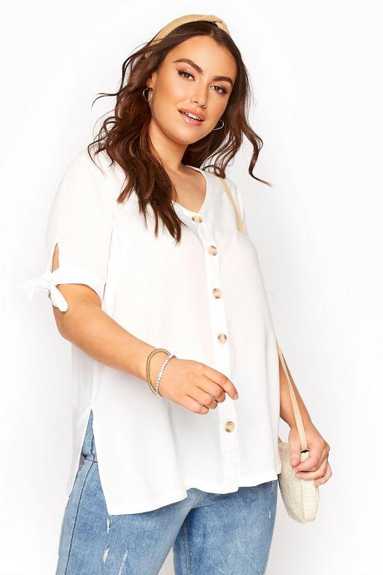 Yours Button Front Tie Sleeve Top 1