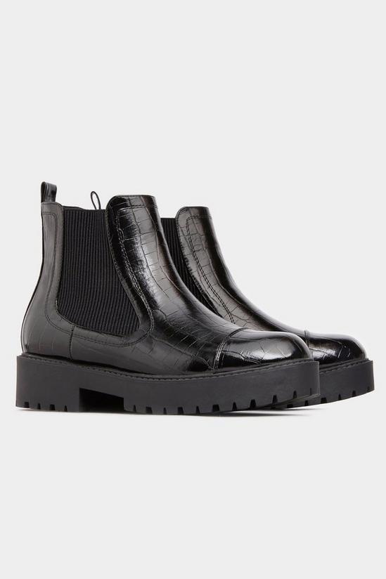 Yours Wide Fit Black Patent Croc Platform Chelsea Boots 1