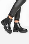 Yours Wide Fit Black Patent Croc Platform Chelsea Boots thumbnail 2