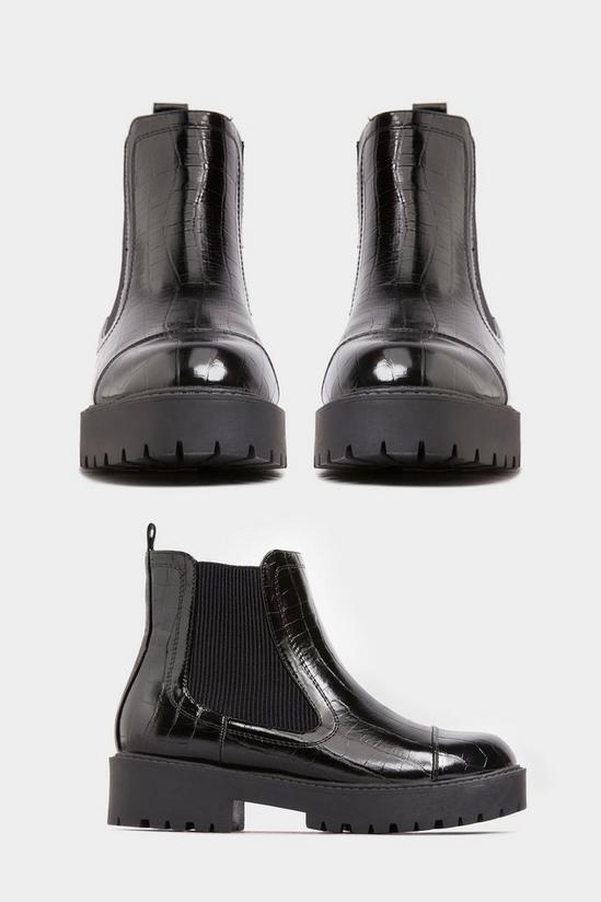 Yours Wide Fit Black Patent Croc Platform Chelsea Boots 3