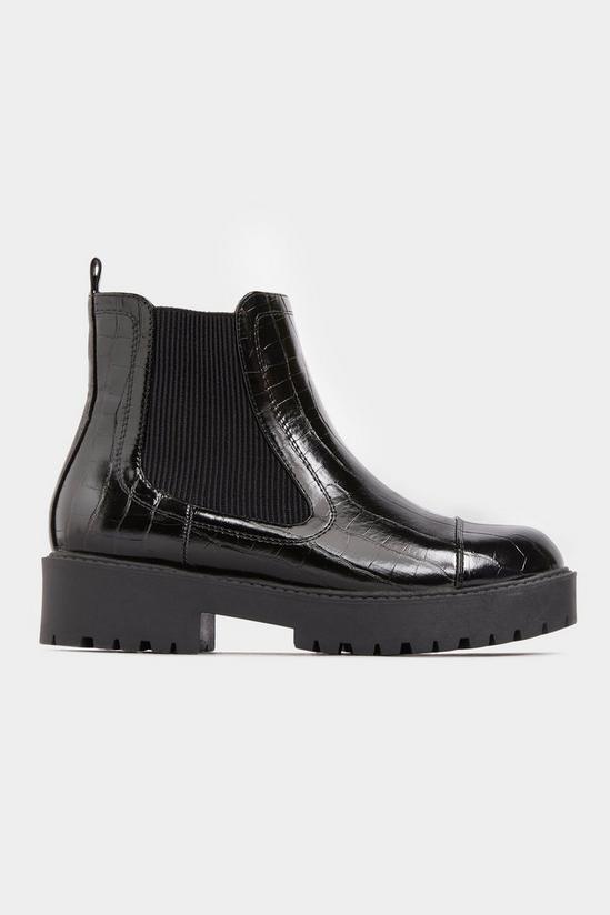 Yours Wide Fit Black Patent Croc Platform Chelsea Boots 4