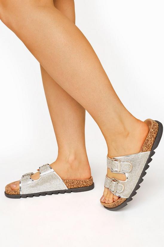 Yours Wide Fit Sparkle Footbed Sandals 1