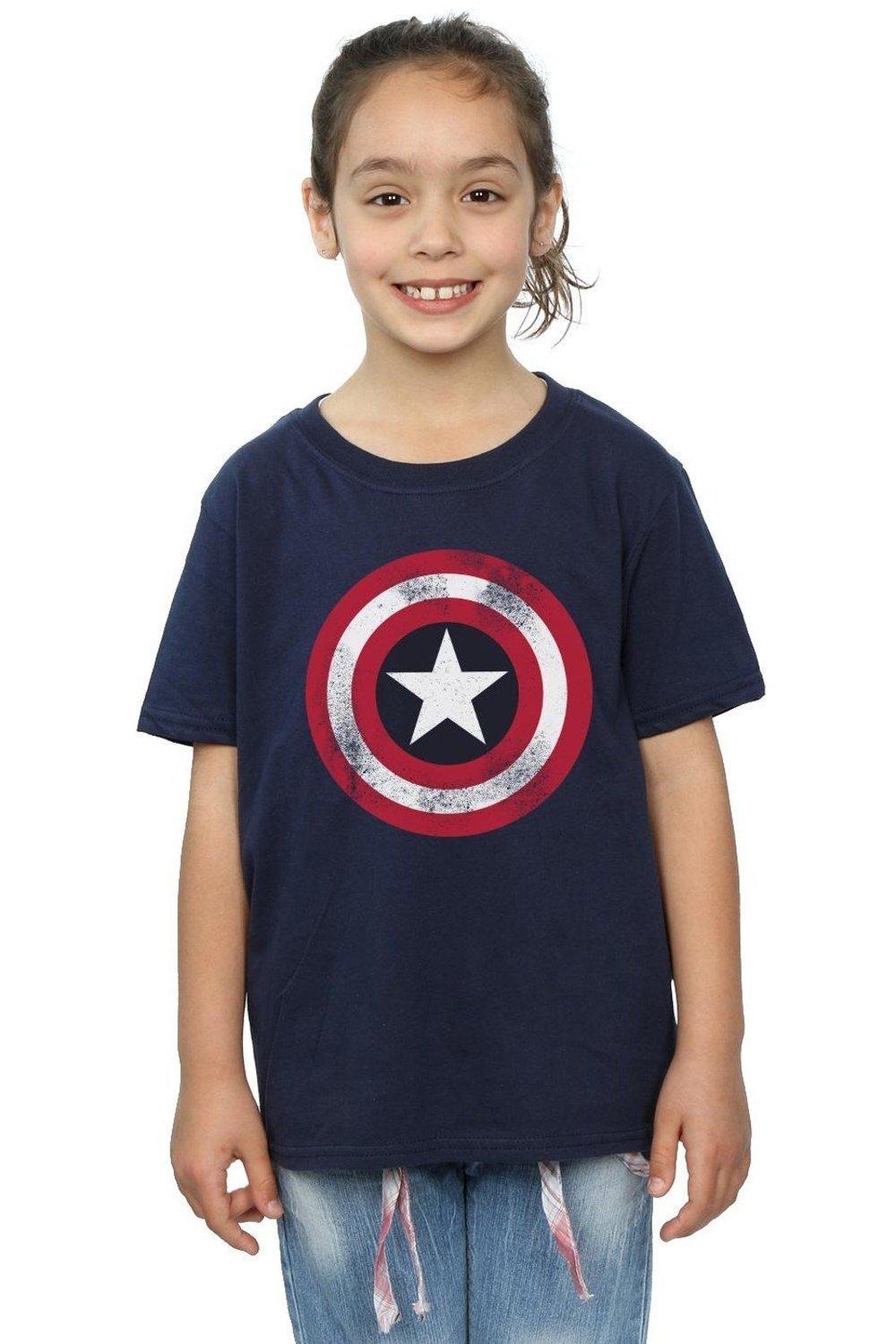 Avengers Captain America Distressed Shield Cotton T-Shirt