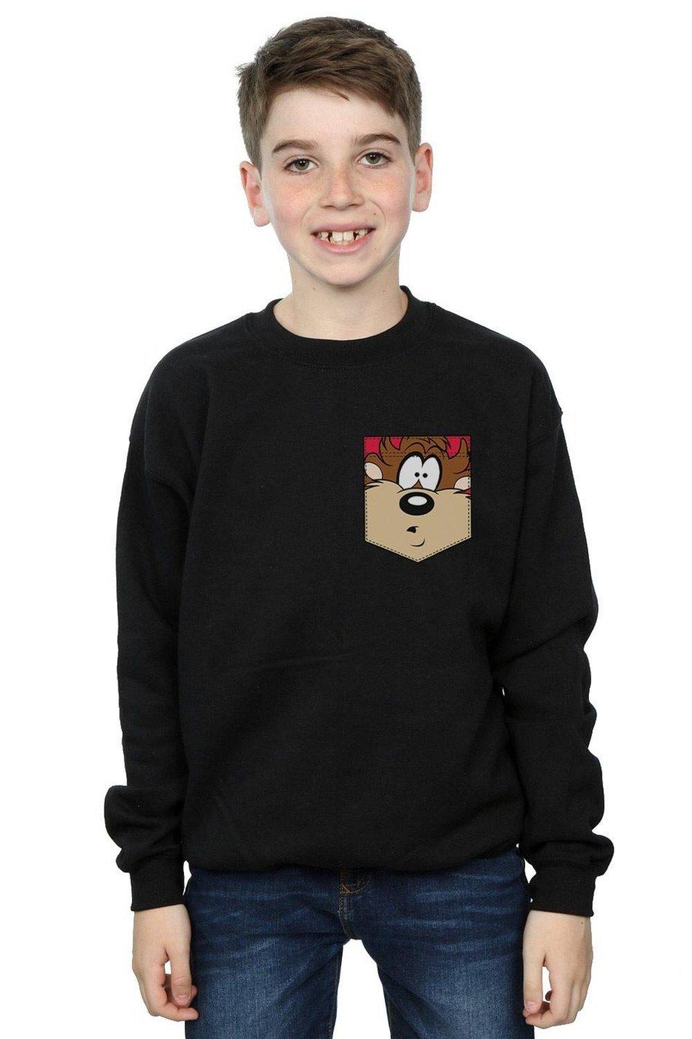 Tasmanian Devil Face Faux Pocket Sweatshirt