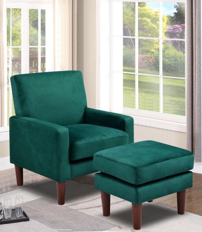 Plush Velvet Arm Chair with Footstool