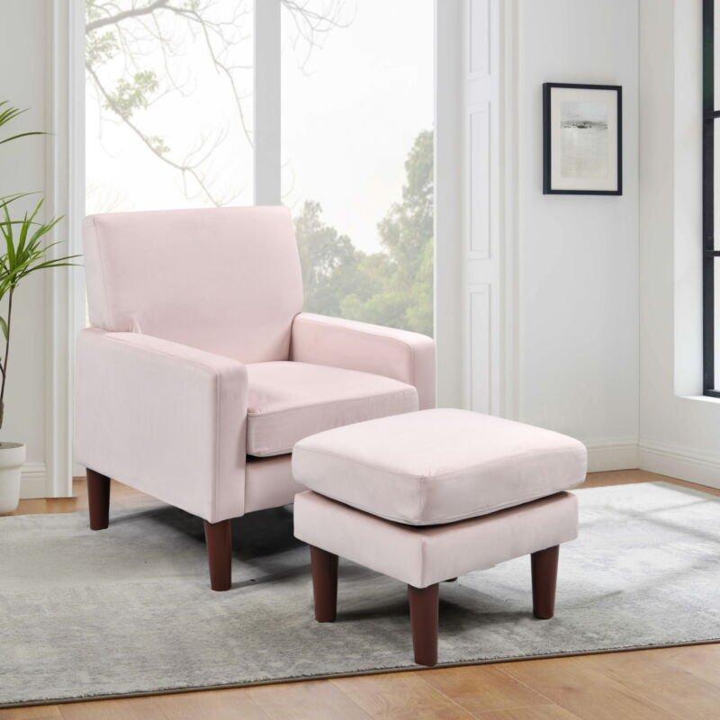 Plush Velvet Chair with Footstool