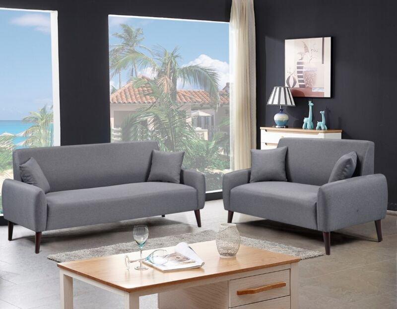 Grey Linen Fabric 3 Seat Sofa
