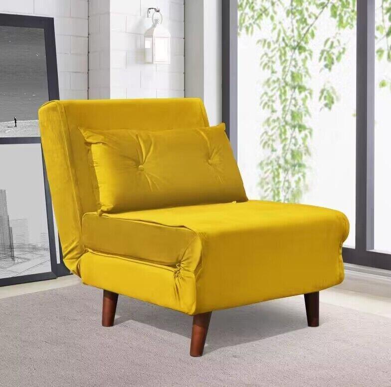 Plush Velvet Fabric Armchair Sleeper Chair Chaise Pull Out