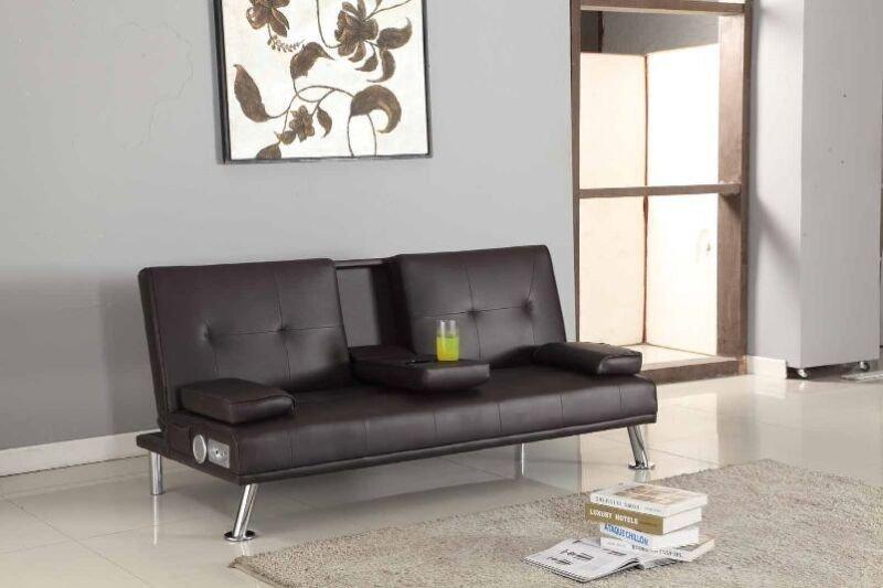 Faux Leather Italian Style Luxury Sofa Bed with Bluetooth And Drink Cup Holder