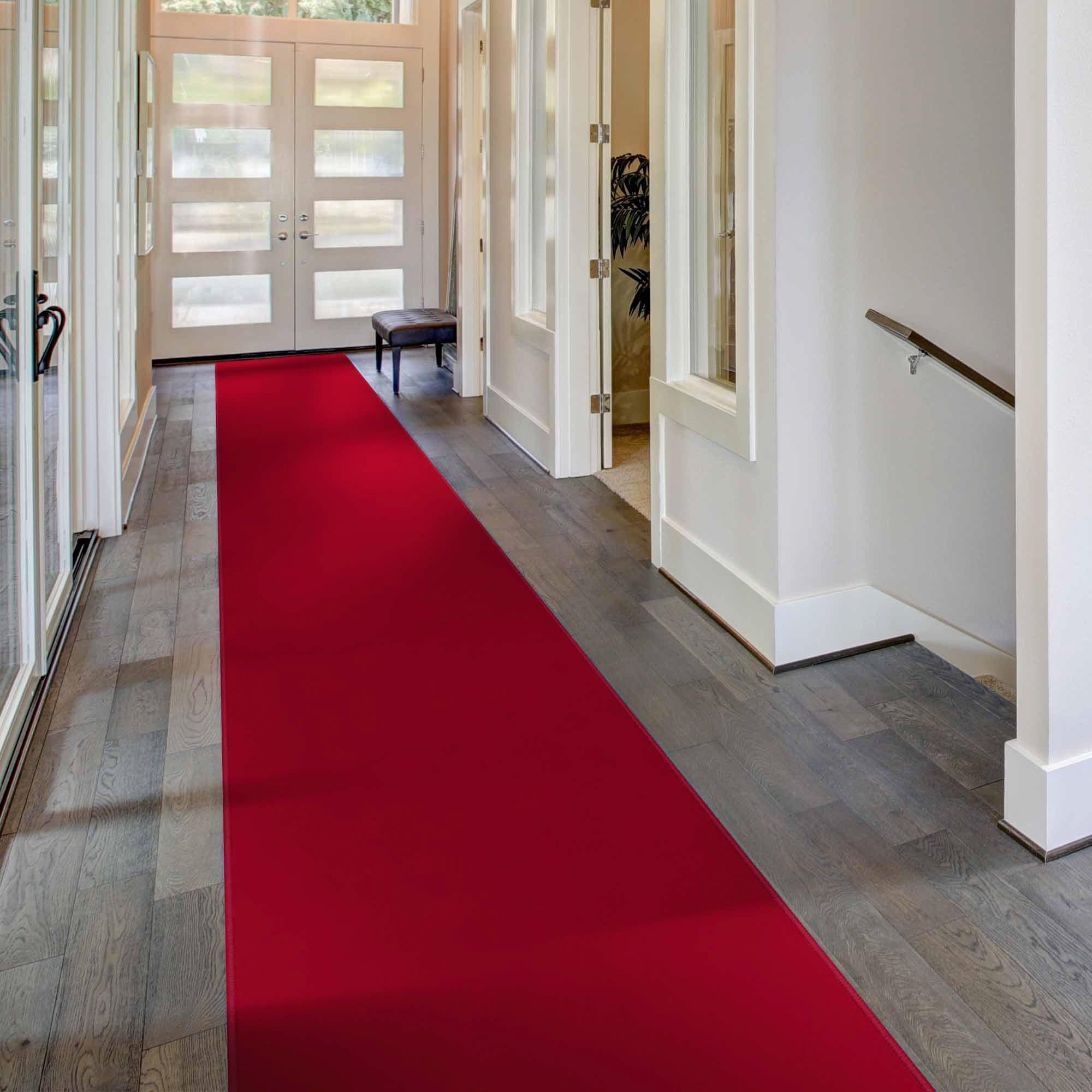 Red Plain Long Hallway Carpet Runner