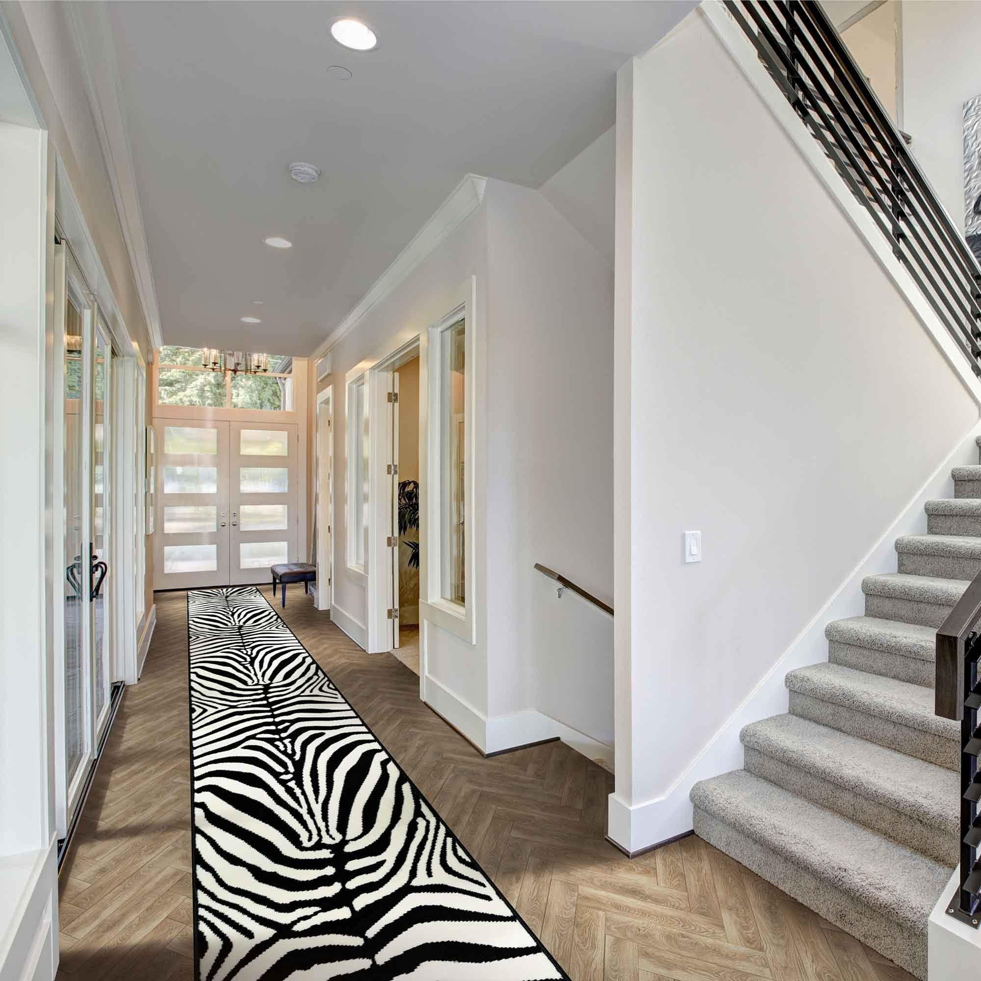 Zebra Print Long Hallway Carpet Runner