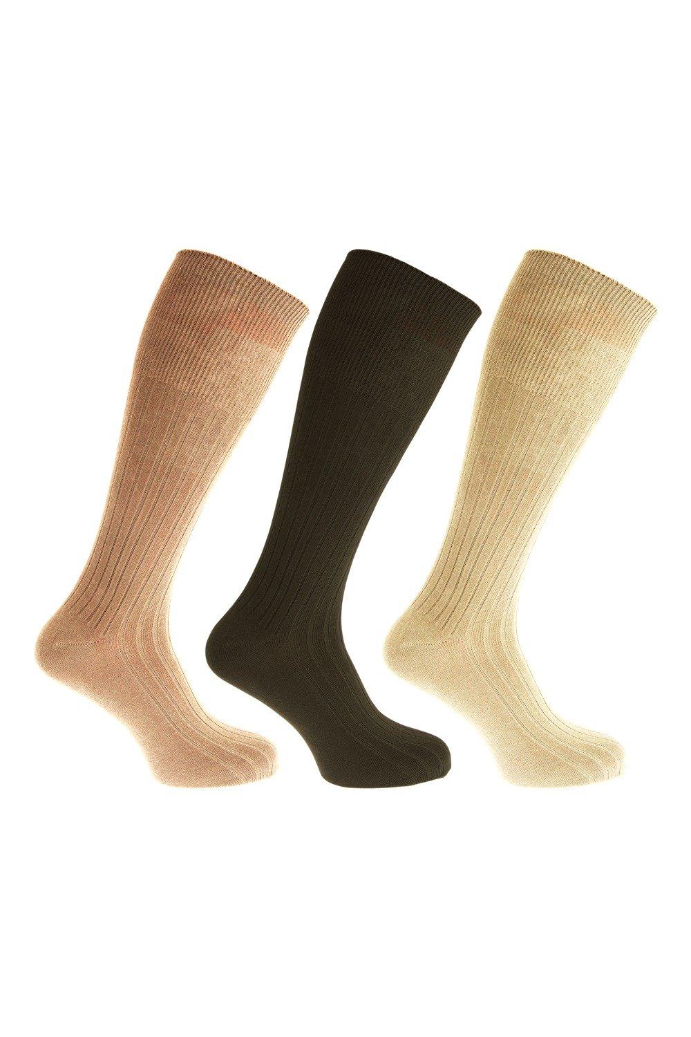 100% Cotton Ribbed Knee High Socks (Pack Of 3)