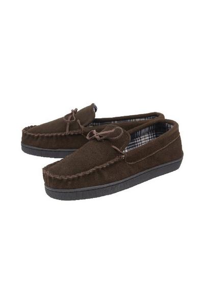 Real Suede Leather Fleece Lined Moccasin Slippers