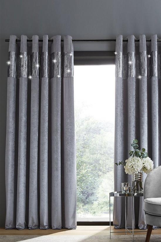 Catherine Lansfield 'Crushed Velvet Glamour Sequin' Lined Eyelet Curtains 1