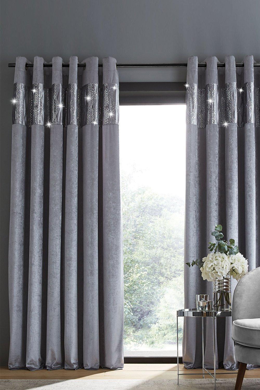 'Crushed Velvet Glamour Sequin' Lined Curtains
