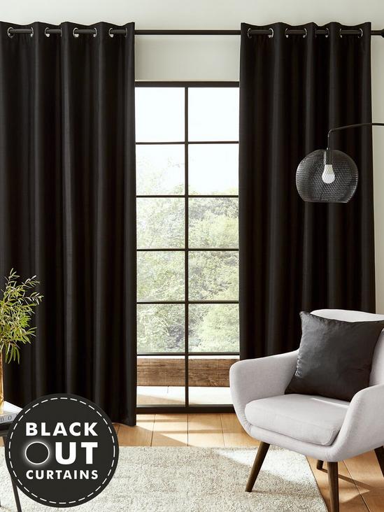 Catherine Lansfield 'Faux Silk' Blackout Eyelet Curtains Two Panels 1