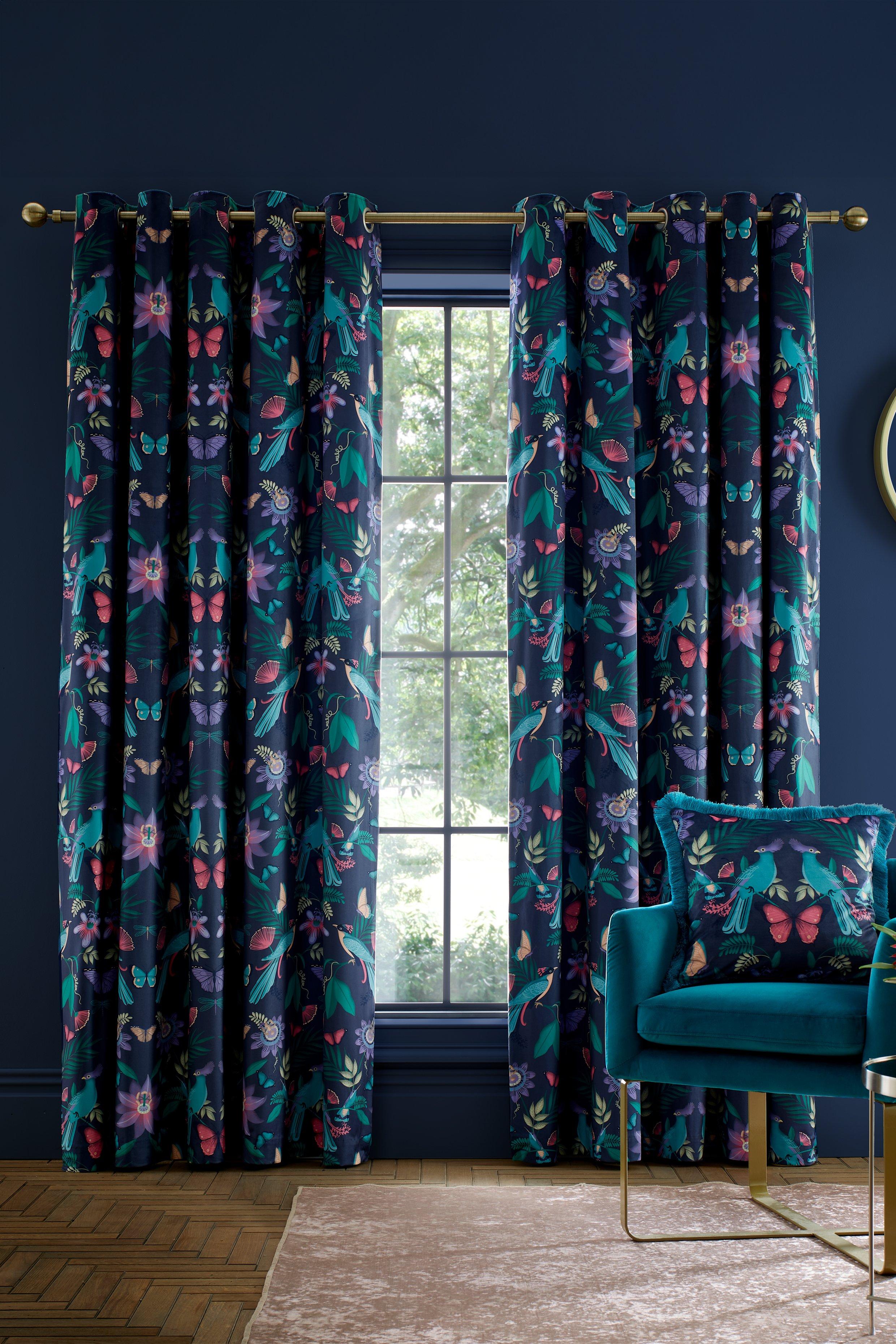 'Mya Tropical Floral' Lined Eyelet Curtains