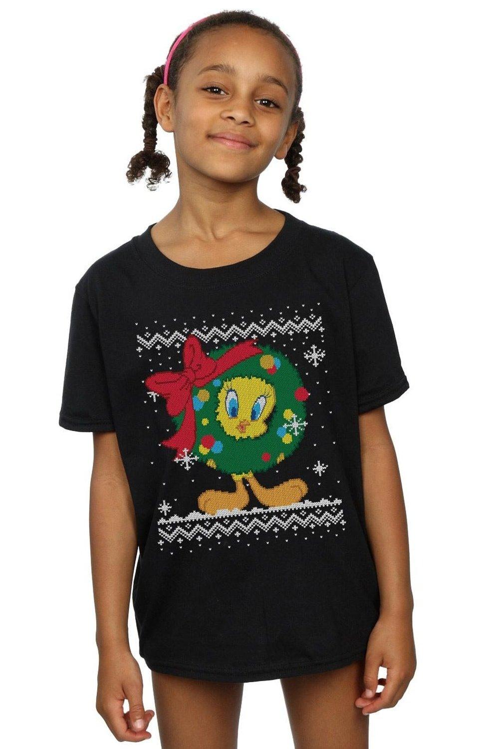 Tweety Pie Christmas Fair Isle Cotton T-Shirt