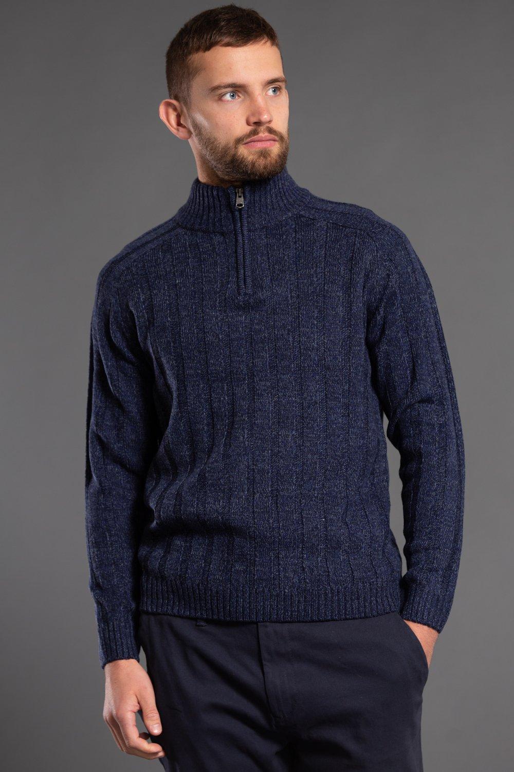 Jumpers & Cardigans | 1/4 Zip Funnel Neck Cable Knit Jumper ...