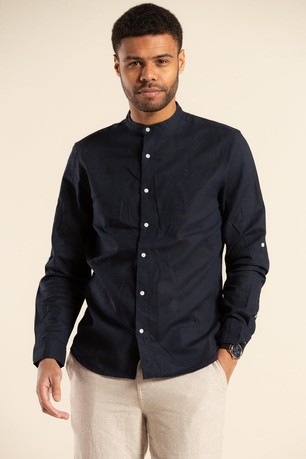 Shirts | Linen Long-Sleeve Button-Down Grandad Shirt | Nines