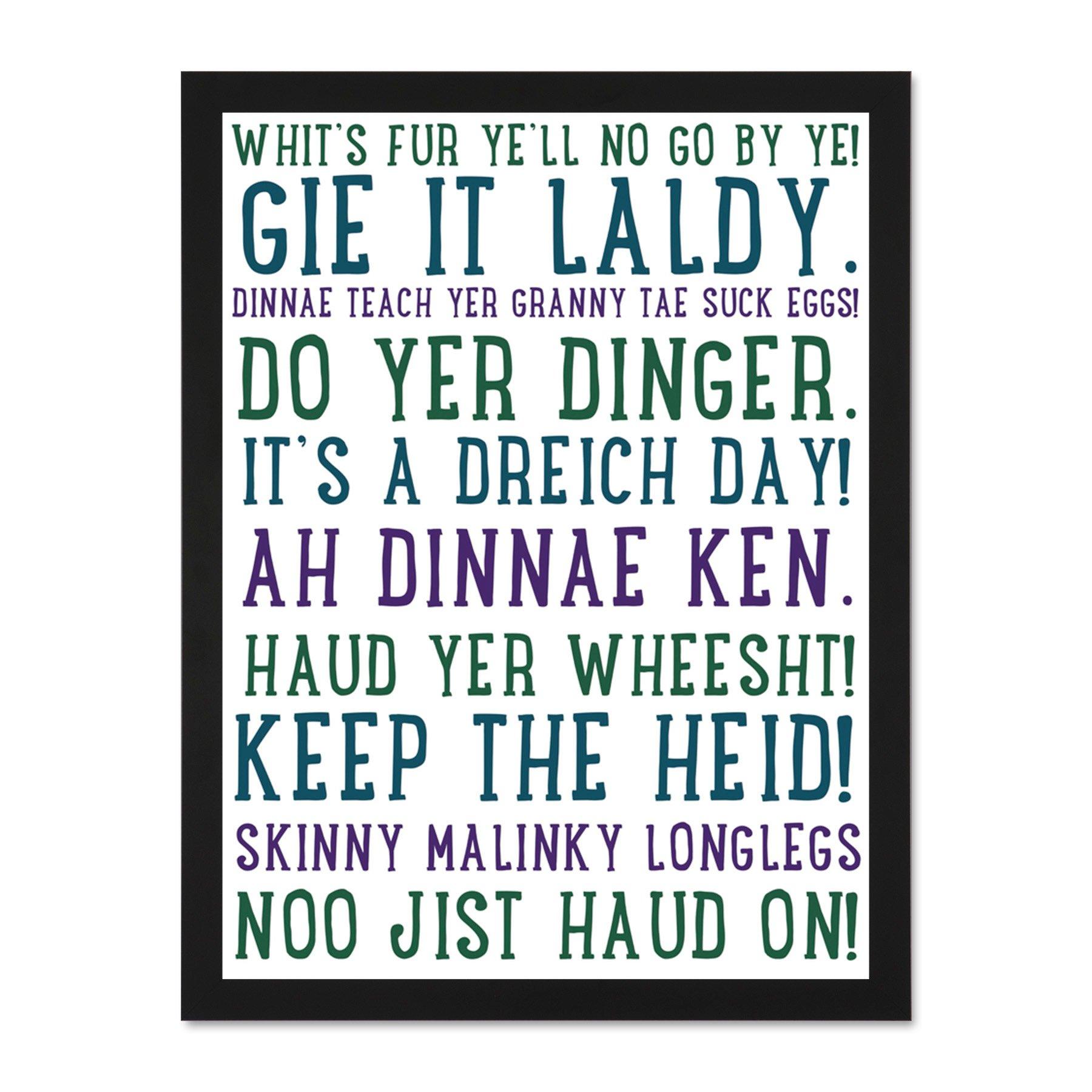 Scottish Sayings Phrases Scotland Typography Picture Art Large Framed Wall Decor Art Print